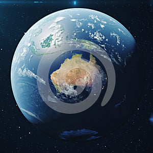 3D Rendering Planet earth from the space at night. The World Globe from Space in a star field showing the terrain and