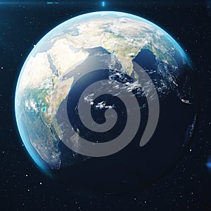 3D Rendering Planet earth from the space at night. The World Globe from Space in a star field showing the terrain and