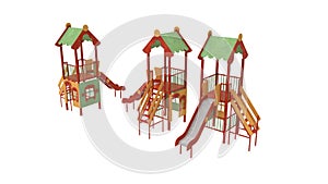 3D rendering of a playhouse playground house children park furniture isolated