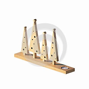 3D RENDERING OF PLYWOOD CHRISTMAS TREE SHAPE BOARD AND CANDLE