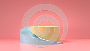 3D rendering podium in cylinder showcase stair, abstract minimal concept with pink background, Geometric shape in pastel color.