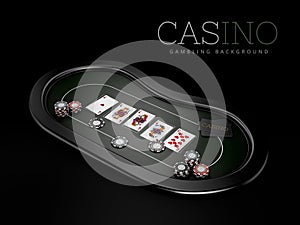 3d Rendering of Poker table with a combination of a straight flush with casino chips, clipping path included