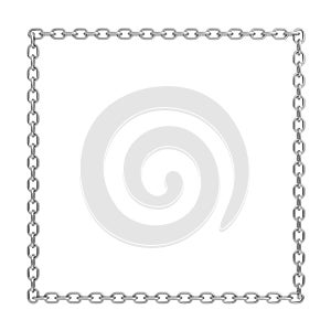 3d rendering of an polished steel chain lying on a white background in a shape of a large square.