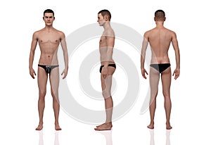 3D Rendering : Portrait of standing male ectomorph skinny body type