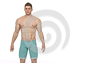 3D Rendering : Portrait of standing male mesomorph muscular body type