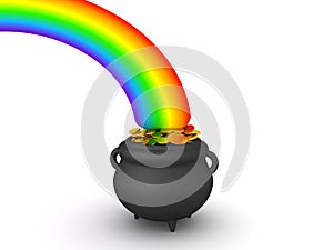 3D Rendering of pot of gold at the end of the rainbow