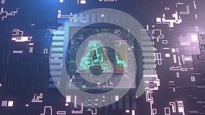 3d rendering of the processor with the AI artificial intelligence symbol. 3d background image for screensavers, desktop and other