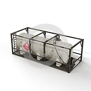 3D rendering of a propane tank in a safety cage on a white background