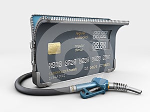 3d Rendering of Realistic credit card with fuel hose petrol station concept.