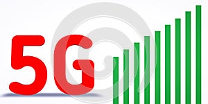 3D rendering red 5G text with green arrow