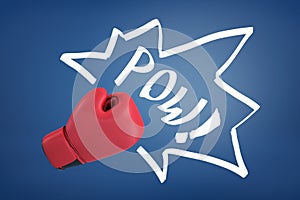 3d rendering of a red boxing glove with the word `POW` on a blue background.
