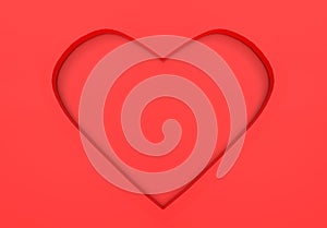 3d rendering. Red concave heart shape wall background for valentine or any special time.