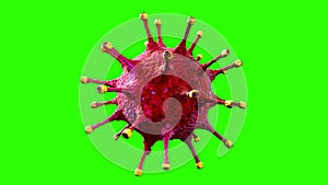 3D rendering, red coronavirus cells covid-19 influenza flowing on background with chroma key green screen as dangerous flu strain