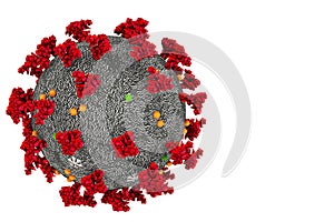 3D rendering red coronavirus cells covid-19 influenza flowing on white background