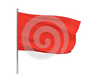 3d rendering of red flag hanging on post and wavering on a white background.