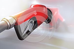 3d rendering of red gasoline dispenser refueling to a white car