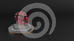 3D rendering of red gemstone symbol of globe icon