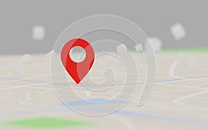 3D Rendering red GPS pinpoint of destination on the map, for navigator and route for travel concept, select focus shallow depth of