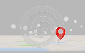 3D Rendering red GPS pinpoint of destination on the map, for navigator and route for travel concept, select focus shallow depth of
