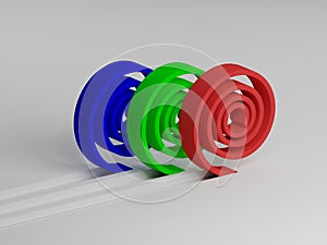 3D rendering. Red, green, and blue stripes.