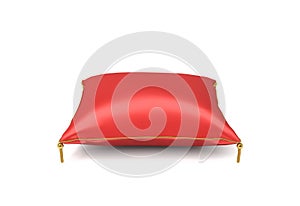 3d rendering of a red silk royal pillow with golden tussels isolated on a white background.