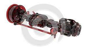 3D rendering - red transparent car front axel