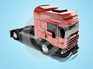 3d rendering red truck tractor on blue background with shadow