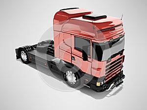 3d rendering red truck tractor on gray background with shadow