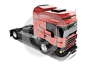 3d rendering red truck tractor on white background with shadow