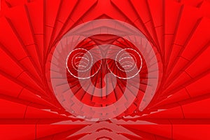 3d rendering. Red twirl swirl art in Heart shape wall background.