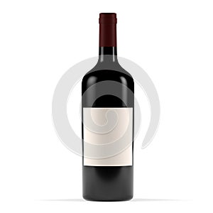 3D rendering red wine bottle with blank label in french