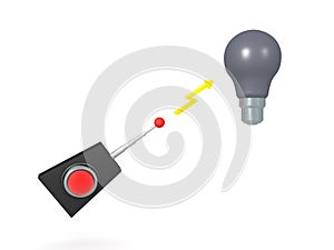 3D Rendering of remote control powering up a lightbulb