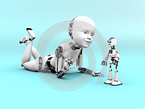 3D rendering of a robot child playing.