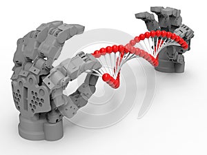 3D rendering - robotic arms manipulating human DNA concept