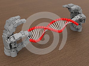 3D rendering - robotic arms manipulating human DNA concept