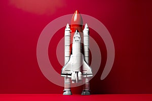 3D rendering of a rocket isolated against a studio background, offering ample copy space for text and messages.