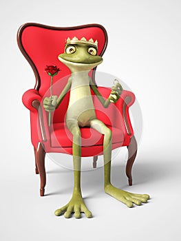 3D rendering of romantic cartoon frog prince proposing.