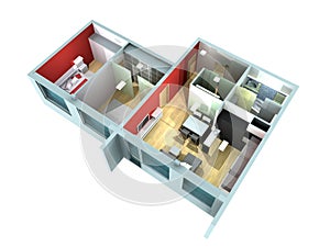 3D rendering of a roofless flat