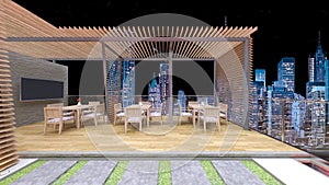 3D rendering of the rooftop terrace with night view