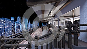 3D rendering of the rooftop terrace with night view