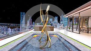 3D rendering of the rooftop terrace with night view