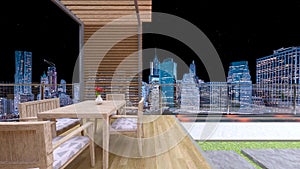 3D rendering of the rooftop terrace with night view