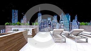 3D rendering of the rooftop terrace with night view