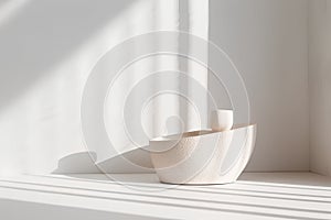 3D rendering of Round marble Podium, golden border, The light shines The white wall into waves scene with pretty