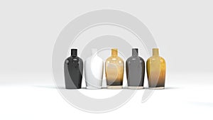 3d rendering row of colorful bottle in white background