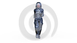 3D rendering of a running female astronaut