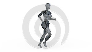 3D rendering of a running female robot