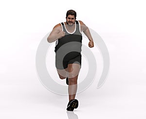 3D Rendering : a running male endomorph character illustration with white background