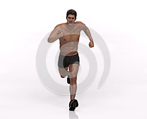 3D Rendering : a running male mesomorph character illustration with white background