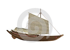 3D Rendering Sampan on White